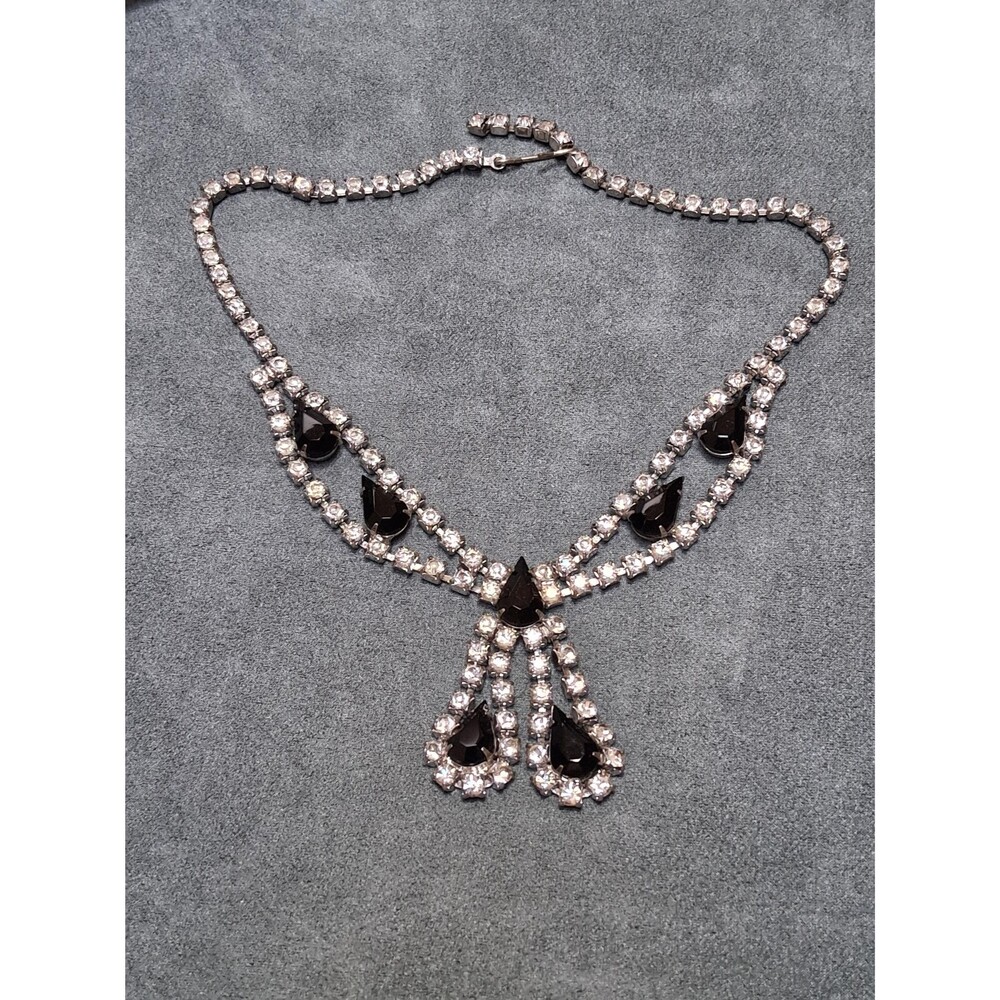 Vintage Black Rhinestone Necklace Drop Choker Halloween
